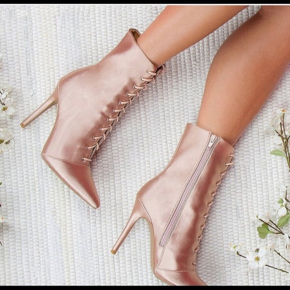 Qupid Shoes - Rose Gold lace up booties size 8